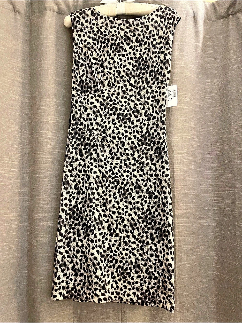 Saks Fifth Avenue Animal Print Midi Dress Black & Cream Large NWT